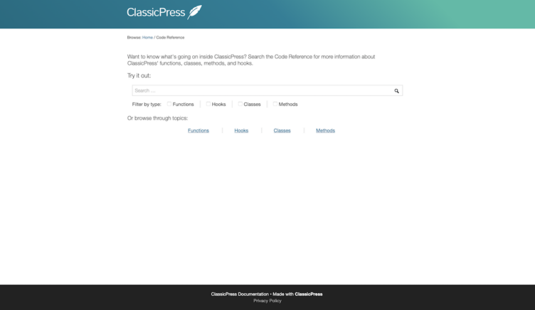 ClassicPress Documentation Code Reference Search ClassicPress Documentation Code Reference Search