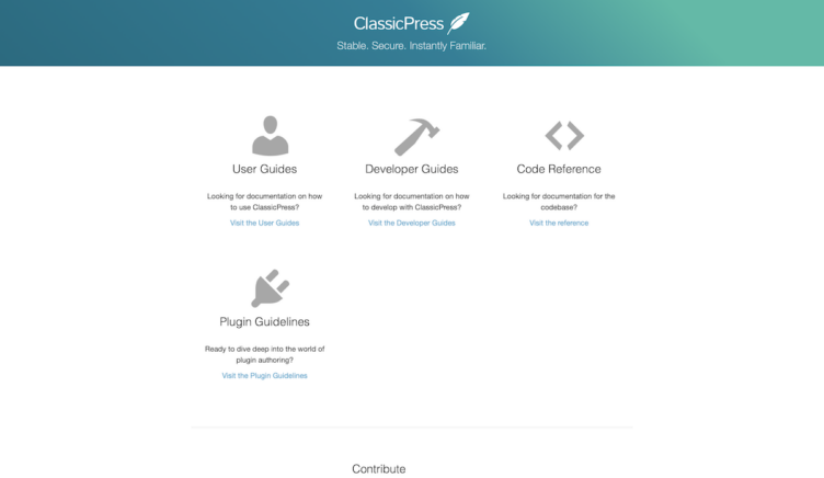 ClassicPress Documentation Home Screen