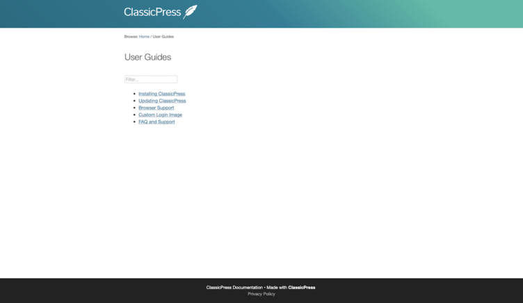 ClassicPress Documentation User Guides Screen