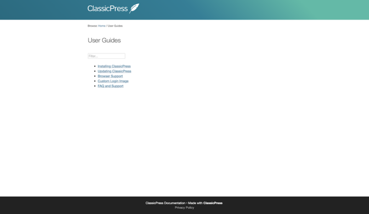 ClassicPress Documentation User Guides Screen ClassicPress Documentation User Guides Screen