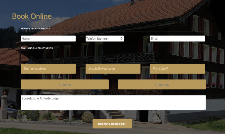 Front End Bookings Form Front End Bookings Form