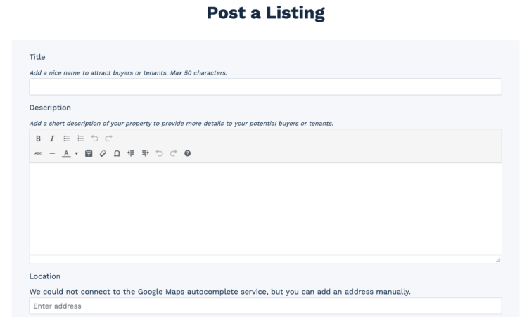Member Post Listing Form Member Post Listing Form